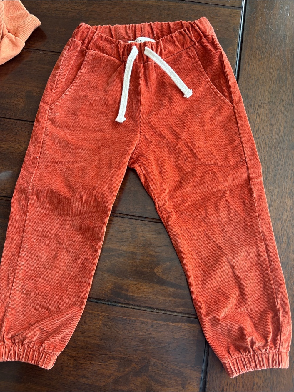 Kids Corduroy Jogger Pants in Rust with Drawstring